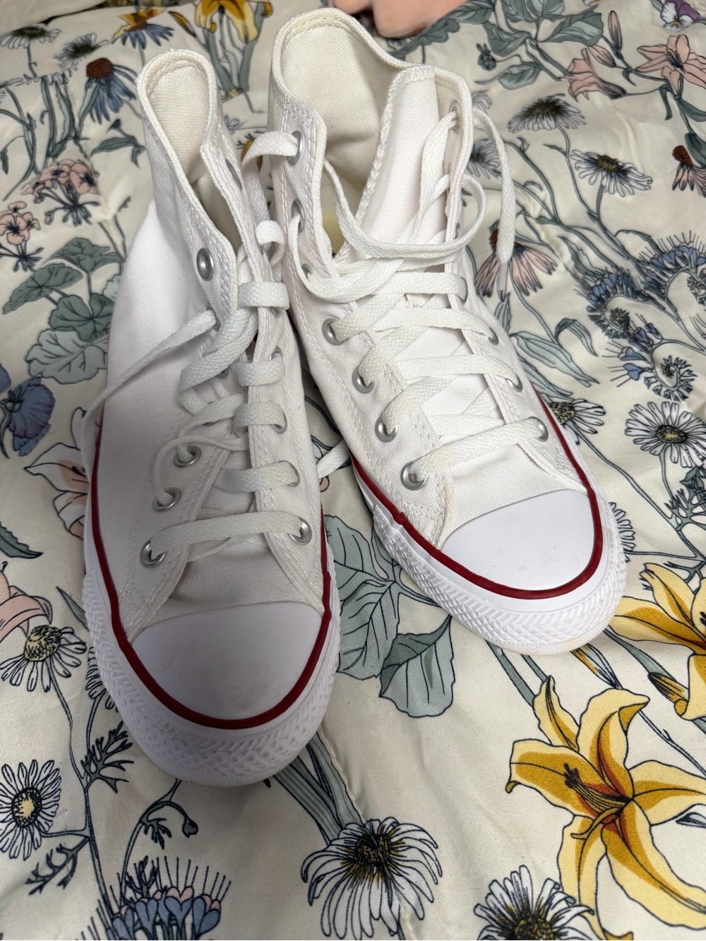 Converse White High-Top Sneakers with Red Stripe